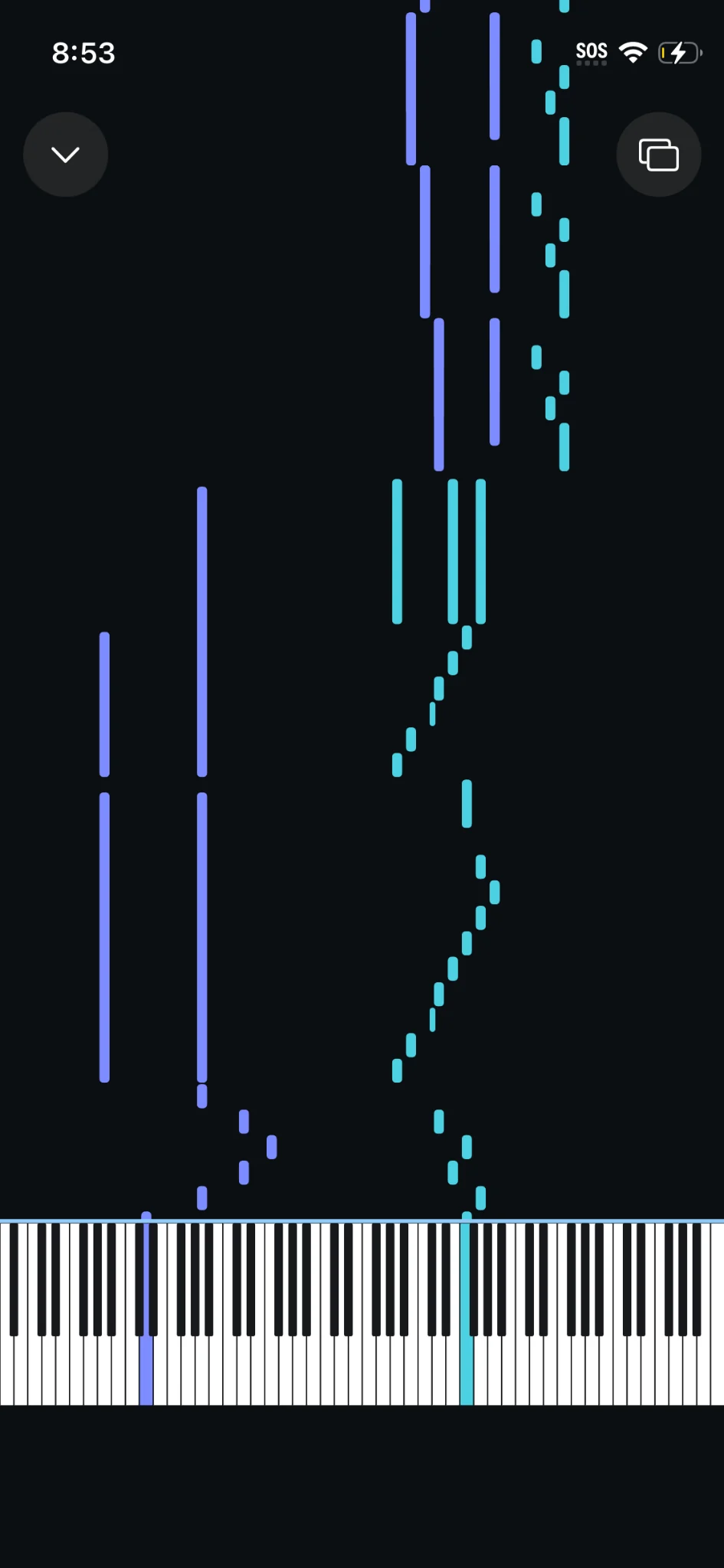 Real NotePulse iPhone falling MIDI notes with colorful tracks and piano keys